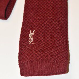 Vintage Yves Saint Laurent Paris Wool Knit Skinny Neck Tie Mens - Embroidered lo